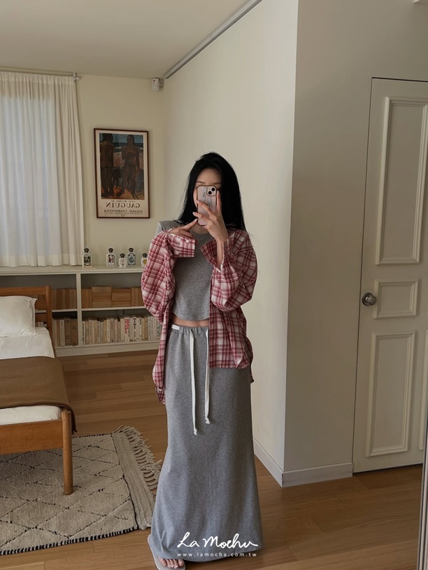 小墊肩棉質腰頭套裝